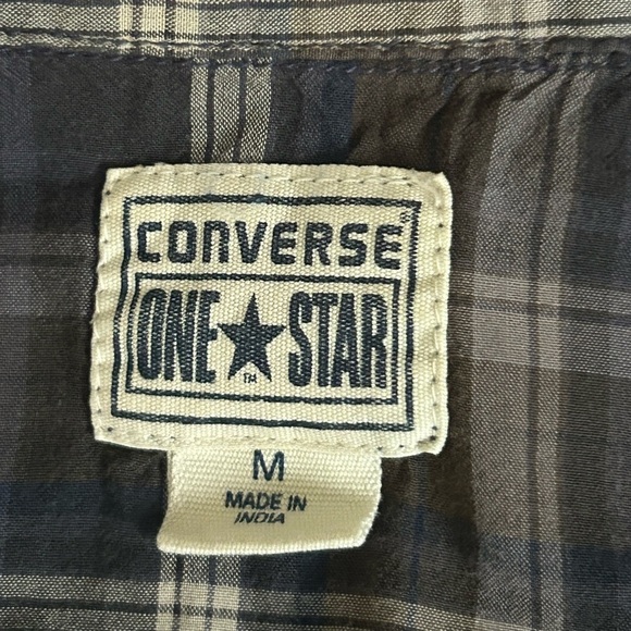 Converse One Star Blue Plaid Button Down Shirt Grunge Streetwear Flannel Medium - Picture 6 of 6